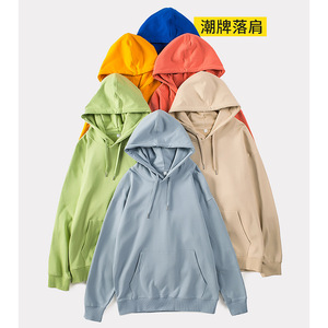 Hooded Sweatshirt Thick Cotton <b>Candy</b> Color Loose Fit Drop Shoulder Crew Neck Long Sleeve Workwear Leisure Wear - Product Image 1