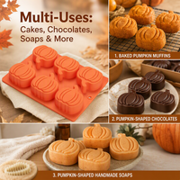 Moule à gâteau en silicone citrouille à 6 cavités, sans BPA, qualité alimentaire, pour Halloween, idéal pour la cuisson de muffins, chocolats, savons et bonbons - Vente en gros