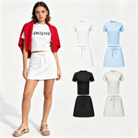 AMCLEVER 2026 Ensemble décontracté sportif deux pièces pour femme : Crop Top T-shirt et Short Taille Haute, 100% Coton Respirant