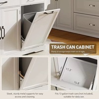 Meja Dapur Putih dengan Meja Lipat & Stopkontak, Troli Penyimpanan Beroda dengan Kompartemen Tempat Sampah, Server Prasmanan Bergerak