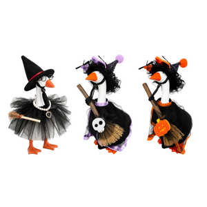 Trajes de bruja de Halloween de 7 pulgadas para ganso de escritorio, ropa de otoño para ganso de escritorio con gafas y collares de escoba para estatua de ganso magnética - Product Image 1
