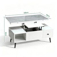 Table basse moderne relevable et mobile 2-en-1, table à manger multifonctionnelle pliable avec plateau en verre pour salon