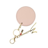 Couverture en cuir rose de mode personnalisée Mini porte-clés miroir de marque pour voyage Cadeau promotionnel
