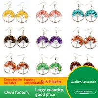 Pendientes de Árbol de los Deseos Hechos a Mano con Hilo Plateado y Cuentas de Cristal Natural Arcoíris, Lapislázuli y Turquesa