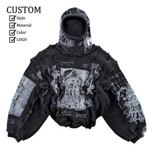 Custom Men's Applique Embroidery Distressed Hoodie Rhinestone <b>Zip</b> <b>up</b> <b>Jacket</b> Acid Wash Vintage Washed Fleece Streetwear Hoodie - Product Image 3