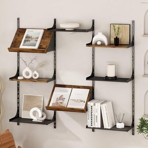 Cross-border <b>wall</b>-mounted <b>floating</b> <b>shelf</b>, 8-tier <b>wall</b>-mounted bookshelf, storage rack, industrial style adjustable metal - Product Image 1