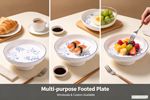 Bandeja con Base <span class=keywords><strong>de</strong></span> <span class=keywords><strong>Melamina</strong></span> Personalizada OEM/ODM, Elegante Diseño Floral Azul, Ideal para Aperitivos y Postres - Product Image 5