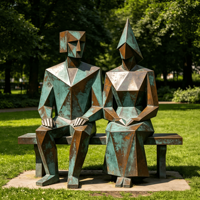 Sculpture géométrique abstraite en bronze d'un couple, idéale pour la décoration artistique publique et les sculptures de parcs