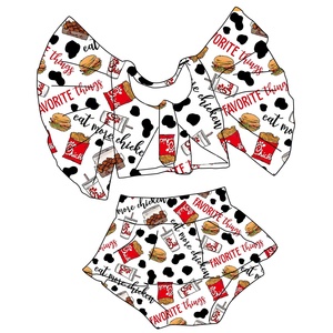 Ensemble d'été neuf pour bébé fille, style anglais, motif floral, en polyester/coton, taille personnalisée, manches à pétales, bretelles réglables, vente en gros - Product Image 2