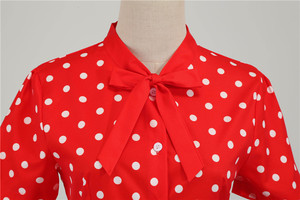 Nouveauté Vêtements pour femmes Robe vintage à pois et col montant d'été Jupe rétro élégante à nœud pour femme - Product Image 4
