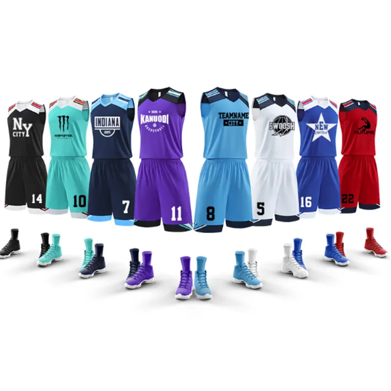 Basketbal Jersey Shorts Set Omkeerbare Digitale Print Mesh Ademende Snel Droge Sportkleding Uniform Goedkope Omkeerbare Jersey
