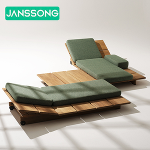 Cama de teca maciza tamaño King moderna para muebles de exterior, diseño contemporáneo para playa, piscina, hotel, parque exterior - Product Image 2