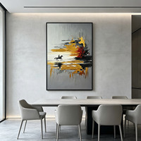 Décoration murale en MDF, peinte à la main, paysage abstrait de coucher de soleil, style Art Déco, cheval galopant, tons gris et blanc, personnalisable