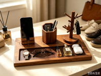 Organisateur de bureau en bois avec porte-stylos, plateau à clés et support pour téléphone, décoration de table pour le bureau, la maison et l'étude