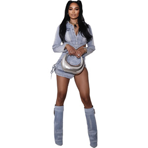 Conjunto de mezclilla de otoño Abrigo de mezclilla de dos piezas para mujer Ropa de otoño Chaqueta vaquera larga para mujer - Product Image 1