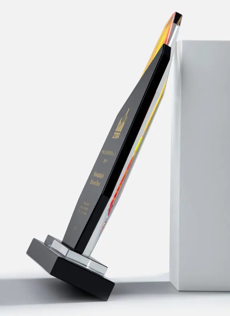 New customized k9 crystal trophy crystal awards color printing awards glass pedestal trophy corporation awards