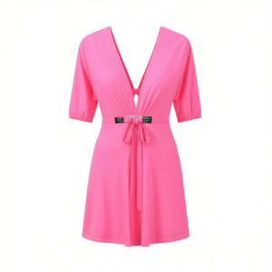 Costume da bagno intero con controllo pancia, modello conservativo, monokini, taglie 34, 68, 10, 12, fantasia floreale viola, verde floreale - Product Image 2