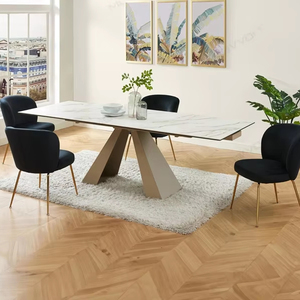 <span class=keywords><strong>Table</strong></span> à manger rectangulaire <span class=keywords><strong>extensible</strong></span> polyvalente de haute qualité pour <span class=keywords><strong>8</strong></span>-10 <span class=keywords><strong>personnes</strong></span> Design moderne pieds de plaque de roche en acier inoxydable prix - Product Image 1