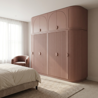 Armoire de chambre à coucher moderne en bois rose poudré certifiée ISO, avec moulures cintrées, disponible en OEM/ODM pour villas