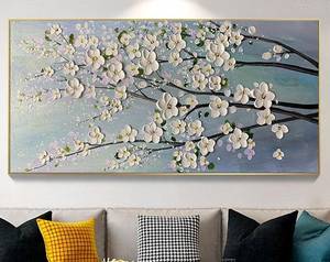 Floral Texture Minimalist Hand painted <b>Framed</b> Wall Arts Large <b>Canvas</b> Oil Painting Indoor home decor gift for housewarming - Product Image 1