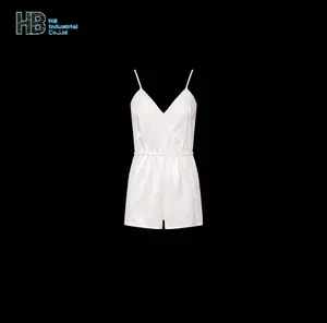 Witte 8215 Bruiloft Kanten Bruid Bodysuit Vrouwen Satijn Romper Mouwloze Sexy Jumpsuits