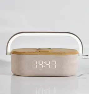 Altavoz de lámpara de escritorio inteligente con control de música y luz Base de carga rápida de 15W Cargador de reloj despertador dual con funciones de ayuda para dormir