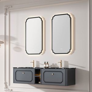 Nouvelle arrivée, meuble de salle de bain mural au design moderne, résistant à l'eau, lavabo en céramique, meuble de toilette de luxe à double vasque pour villa - Product Image 4