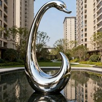 Esculturas Metálicas de Acero Inoxidable Pulido Hechas a Medida, Esculturas Metálicas Curvas Huecas Contemporáneas en 3D, Estatuas de Arte Metálico de Lujo para Piscinas de Resorts