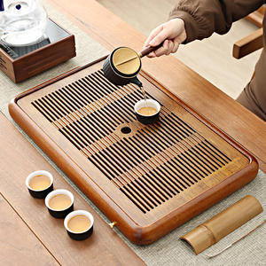 Bandeja de té de madera maciza al por mayor, bandeja de té estilo chino para el hogar, bandeja de almacenamiento y drenaje de agua, mesa de té de madera de ala de pollo - Product Image 3