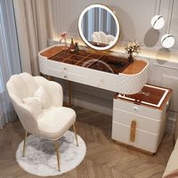 Table de maquillage intelligente pour chambre à coucher, style moderne et simple, multifonctionnelle, avec miroir de rangement en verre et chargement sans fil Bluetooth