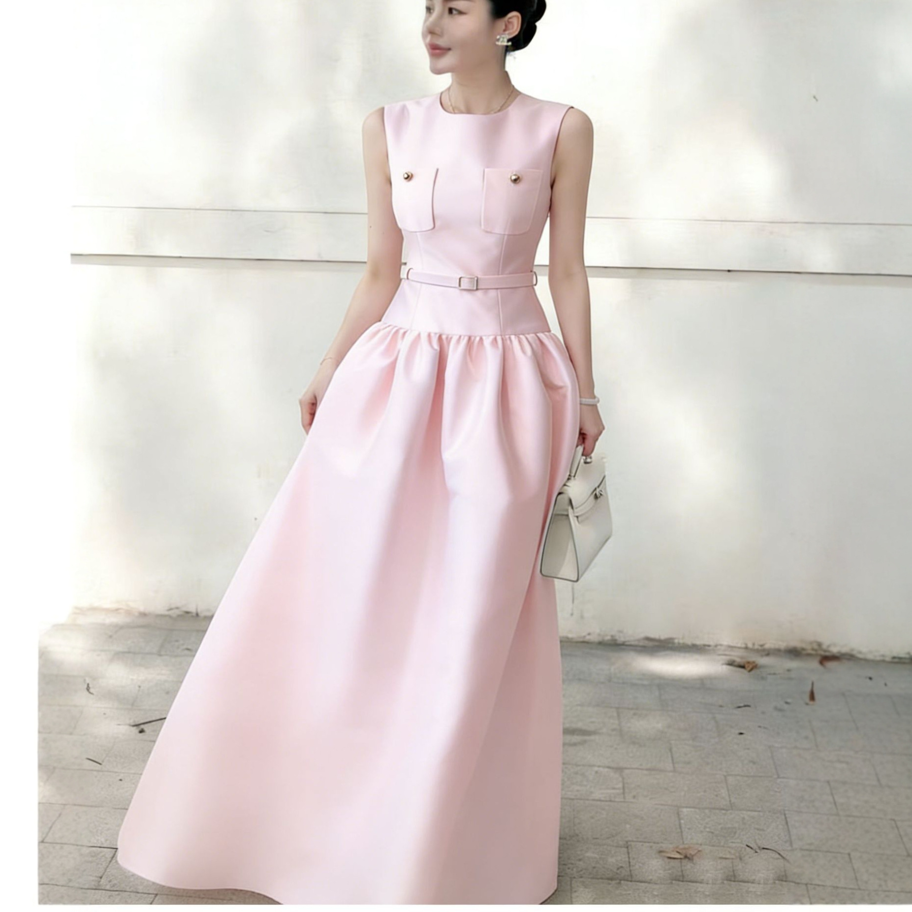 flowy light pink dress Cotton Light Pink Floral Midi Dress - All Dresses