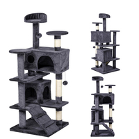 Arbre à chat en bois et velours de haute qualité, 4+ niveaux, hauteur réglable, design durable, condo multi-niveaux pour chat d'intérieur, griffoirs