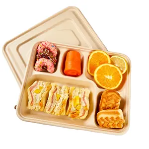 Take Away Lunch Box Take Out Food Containers With Lids 2 3 4 5 6Compartment Biodegradable Disposable Leakproof And Microwave Safe Bagasse Lunch Box