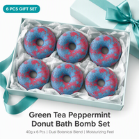 OEM ODM Marca Privada Set de 6 Bombas de Baño Efervescentes en Forma de Donut de Té Verde y Menta, Naturales, Hechas a Mano, Azules y Rojas, Hidratantes