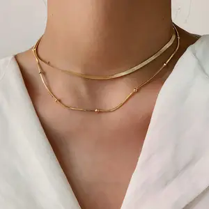 Collana con catena a serpente in acciaio inossidabile impilata di nuova moda a vela collana con perline rotonde placcate in oro 14K per le donne