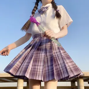 2022 फैशन जापानी लड़की स्कूल टाई वर्दी के लिए 12 रंग वर्दी जाली स्कर्ट लड़कियों प्यारा महिलाओं शर्ट के साथ धनुष