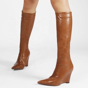 Trendy Wedge Heel <b>Boots</b> Sexy Pointed Toe Knee High <b>Boots</b> for Ladies Short Winter <b>Boots</b> Warm Big Size 43 - Product Image 4