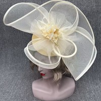 Headband Fascinator Bunga Jala Oranye untuk Wanita, Cocok untuk Cocktail & Ascot