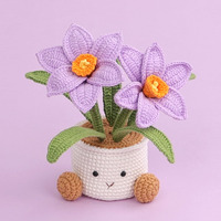 Ornamen Pot Bunga Narcissus Rajutan Katun Amigurumi, Desain Karakter Berkaki, Estetis, Ramah Lingkungan, Dekorasi Ruangan