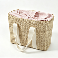Panier de pique-nique tissé naturel JY avec jacinthe d'eau et paille, design classique fait main