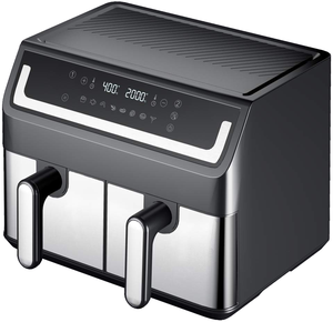 Двойная электрическая воздушная фритюрница 5 л + 5 л большой емкости с видимыми окнами 2400 Вт Глубокий корпус из нержавеющей стали квадратный современный дизайн - Product Image 2
