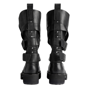 Stivali da Moto con Punta Arrotondata e Tacco Alto in Vera Pelle con Tripla Fibbia per Donna, Vendita all'Ingrosso OEM ODM - Product Image 3