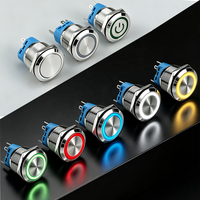 12mm 16mm 19mm 22mm 25mm 30mm IP65 Sakelar Tombol Tekan LED Cincin Bercahaya Elektronik Tahan Air Logam dengan Pengunci dan Mode Momentary