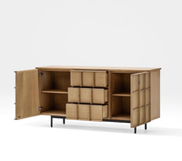 Lemari TV Kayu Oak Eropa Modern Minimalis Nordik Vintage, Kayu Solid Penuh Gaya Wabi-Sabi untuk Hotel, Ruang Tamu, Ruang Makan, Cocok untuk TV 50-54 inci
