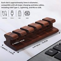 Organisateur de câbles pour bureau à domicile, 5 emplacements, support de câbles en bois de noyer, gestion des fils de bureau pour câbles USB, de charge, HDMI et Type-C