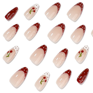Faux ongles à presser Amande, motif <span class=keywords><strong>cerises</strong></span> fraîches, design fruit mignon, à coller, vente en gros - Product Image 4