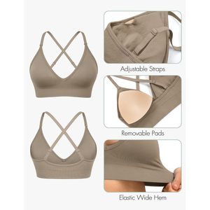 Sports Bras For Women Deep V Neck Criss Cross <b>Back</b> Padded Adjustable Spaghetti Strap Yoga Fitness Bralettes 3 <b>Pack</b> - Product Image 6