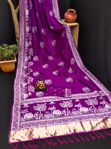 Sarees de seda Dola floreada teñida a mano de diseñador de calidad de exportación con tejido completo para la colección de ropa de fiesta de mujer de la India - Product Image 2