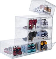 Jordan Boîte à chaussures de rangement en acrylique transparent Rectangle Boîte à chaussures avec poignée Injection plastique Pliable et design peu encombrant