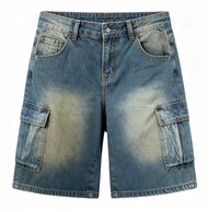 Pantaloncini in Denim Lavato da Uomo, Vestibilità Ampia, con Tasche Laterali, Stile Casual Streetwear Hip Hop